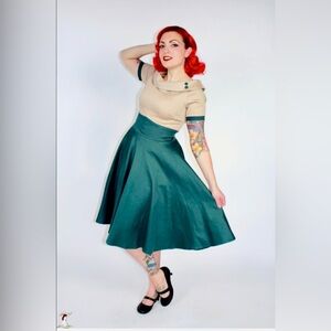 Vintage style tan green swing UK 18 USA 14 stretch knee Dolly & Dotty Darlene